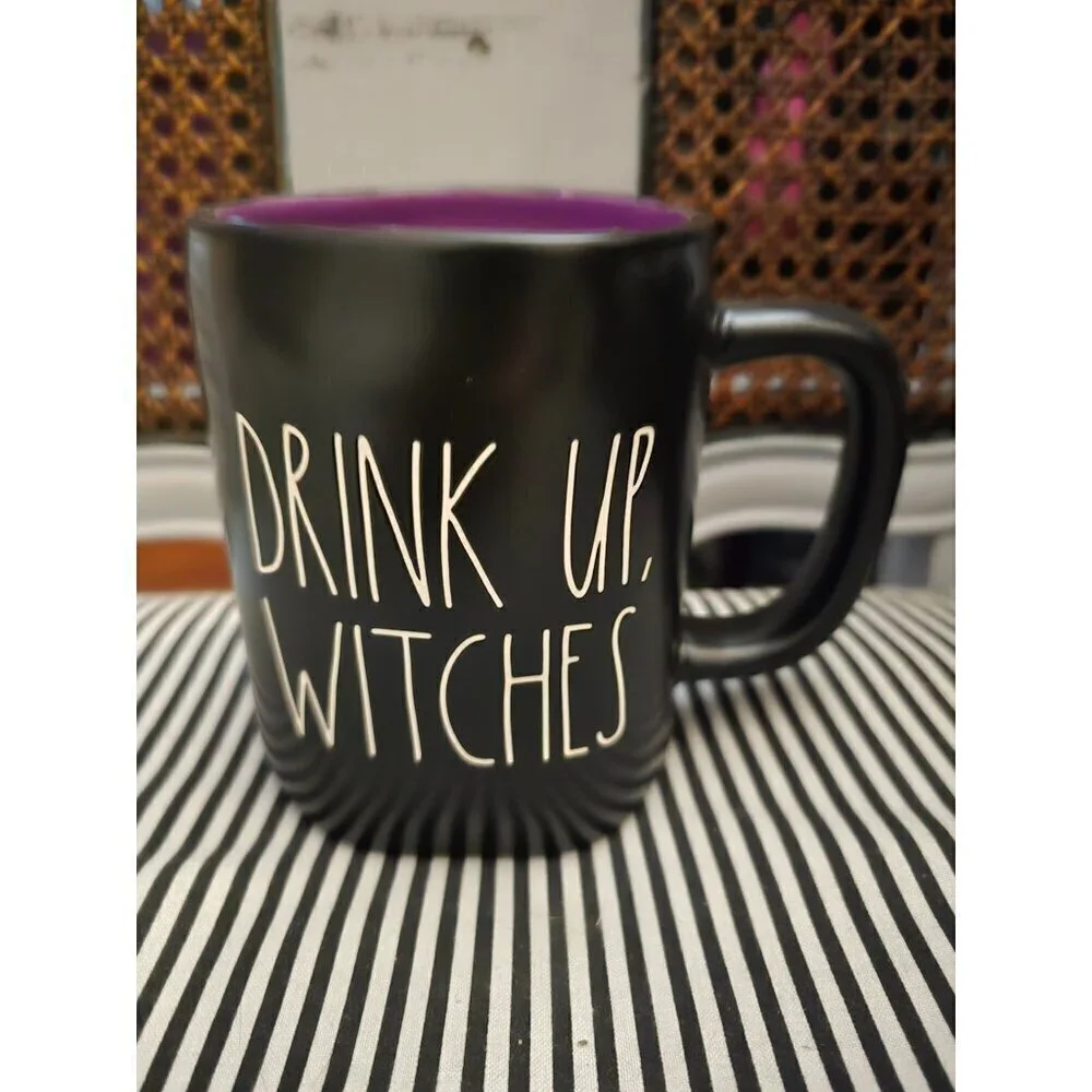 NWT Rae Dunn Halloween Drink Up Witches Coffee Mug Purple Interior